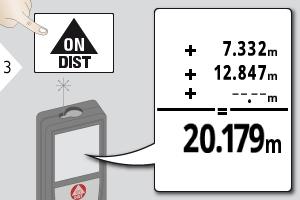 Toiminnot Laske yhteen / Vähennä Seuraava mittaus lisätään edelliseen, vastaavasti vähennetään edellisestä.