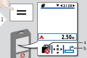 Toiminnot Muisti (viimeiset 20 tulosta) a) Muistin tyhjennys b) Haltuunottoarvo tulevia toimenpiteitä varten Käytä Alas-navigointipainiketta