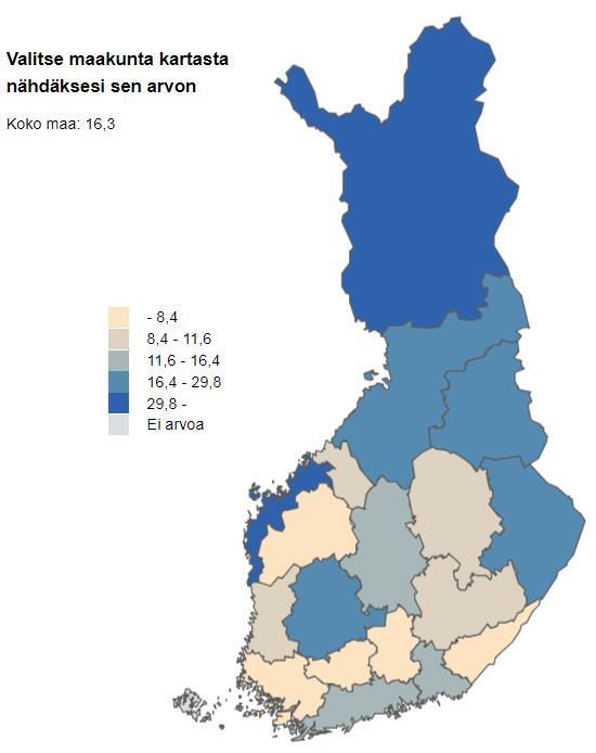 PAKKOTOIMET PSYKIATRISESSA SAIRAALAHOIDOSSA, % PSYKIATRIAN LAITOSHOIDON POTILAISTA (2017) HUOM. Pakkotoimien tiedonkeruuta on muutettu vuoden 2017 alusta. V.