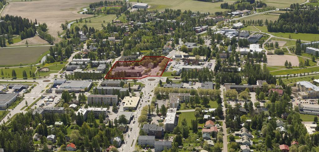 com Planändringsområdets läge, planområdet avgränsat med rött på Fonectas guidearta com Kaava-alue rajattu