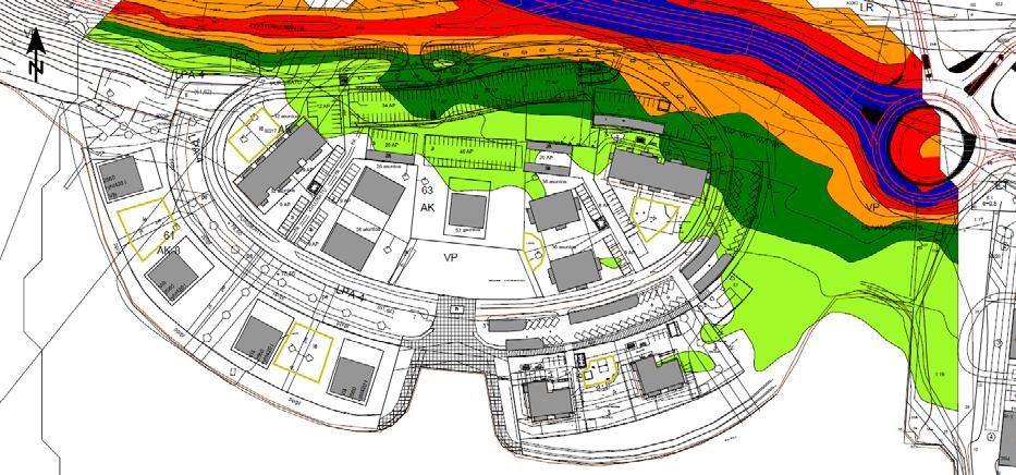 35/40 Meluvyöhykkeet yöllä, LAeq 22-7 ilman melusuojausta. Laskentakorkeus mp + 2 m (Ramboll Finland Oy 8.5.2015). Meluvyöhykkeet yöllä, LAeq 22-7 ilman melusuojausta. Laskentakorkeus mp + 14 m (Ramboll Finland Oy 8.