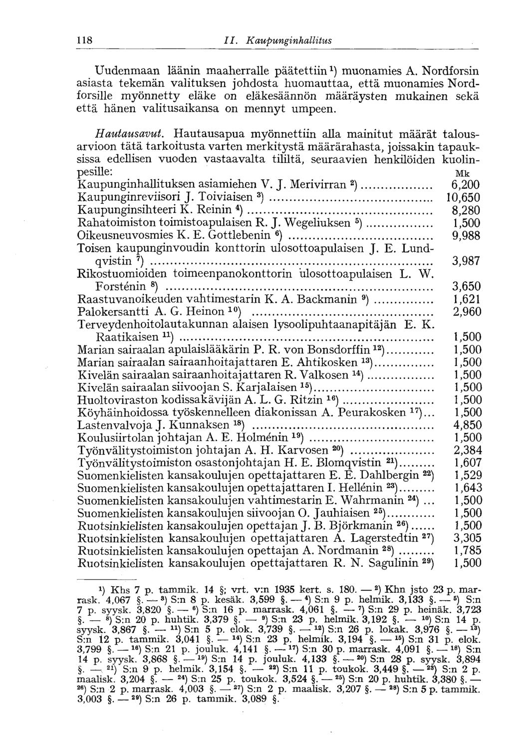 118 II. Kaupunginhallitus Uudenmaan läänin maaherralle päätettiin 1 ) muonamies A.