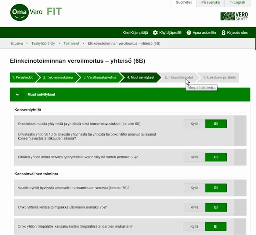 OmaVero OmaVero ohjaa täyttämään automaattisesti oikean veroilmoituksen yhtiömuodon mukaisesti