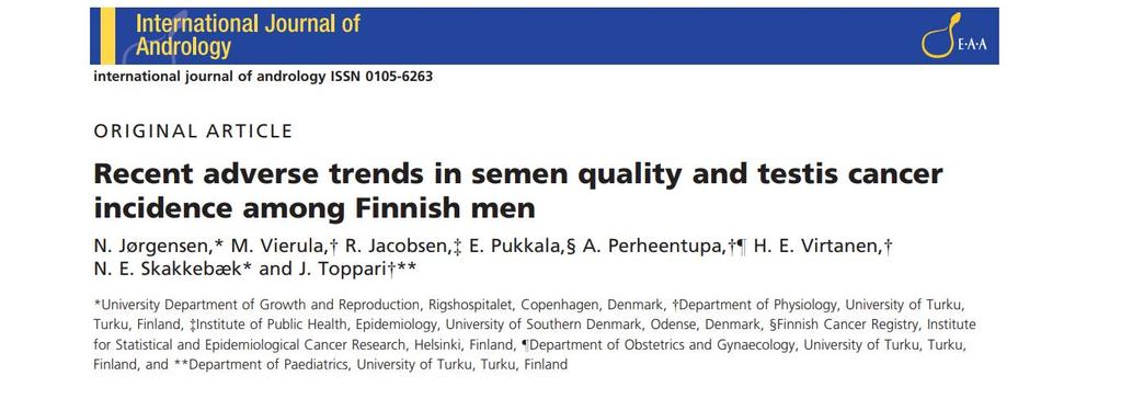 Siemennesteen laatu heikkenee suomalaisten 19-vuotiaiden miesten siittiömäärät ovat vähentyneet 858 miestä 1998-2006