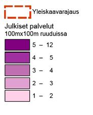 5 Ympäristö Julkiset palvelut (100mx100m ruuduissa) Kaupalliset palvelut keskittyvät Espoon keskukseen, jossa sijaitsee peruspalveluiden lisäksi myös kaupunkikeskustason palveluita, kuten