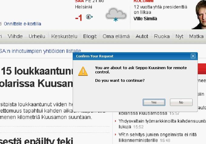 Vahvista pyyntö valitsemalla Yes Kun olet hyväksynyt vahvistuksen ja esittelijä on hyväksynyt pyyntösi, napsauta Take Control kuvaketta.