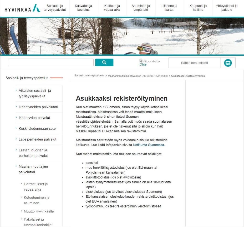 Hyvinkää.fi sivustolle voisi ladata Infopankin avoimen rajapinnan kautta suoraan Asukkaaksi rekisteröityminen sivun.