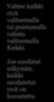suodatetut rivit on korostettu.