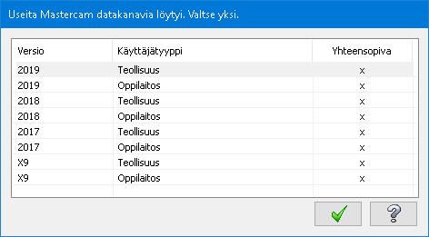 Mastercam 2019 for SOLIDWORKS uudet piirteet Uudet yleispiirteet Useita datavirtoja -valintaikkuna avautuu eri Mastercam for SOLIDWORKS versioiden lisäksi myös silloin, kun data on luotu teollisuus-