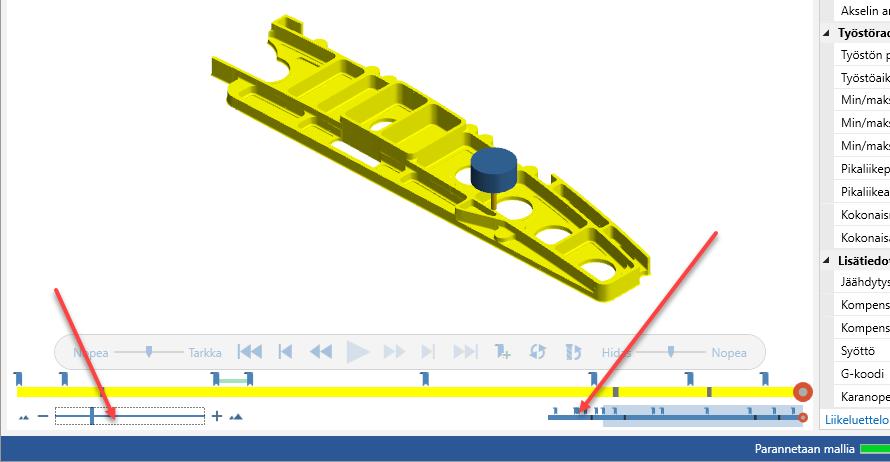 Mastercam 2019 for SOLIDWORKS uudet piirteet Uudet yleispiirteet Aikajanan zoomaus Mastercamin Simulaattoriin on lisätty aikajanan zoomaus -toiminto, jonka avulla voi nähdä aikajanan
