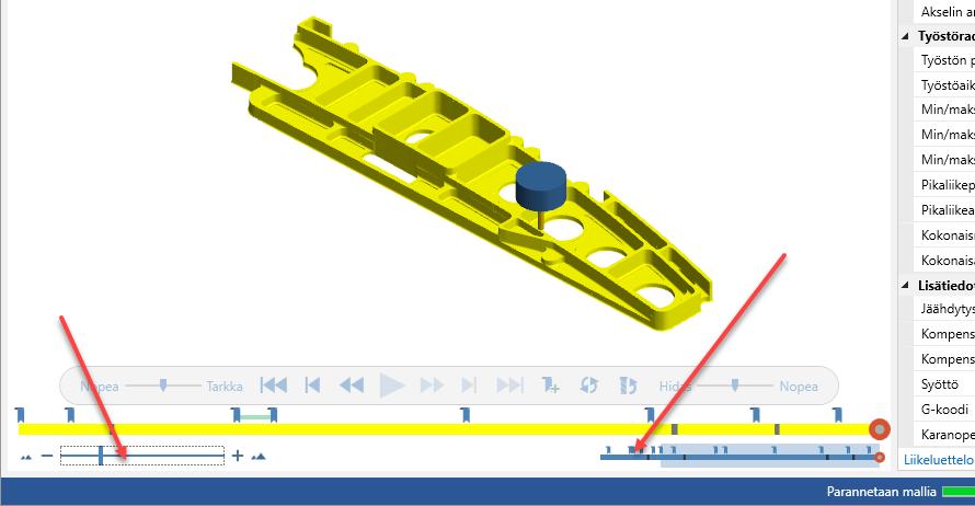 Mastercam 2019 uudet piirteet Uudet yleispiirteet Aikajanan zoomaus Mastercamin Simulaattoriin on lisätty aikajanan zoomaus -toiminto, jonka avulla voi nähdä aikajanan yksityiskohtaisemmin.