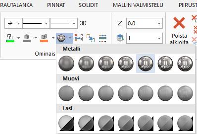 Mastercam 2019 uudet piirteet Uudet yleispiirteet Metallia, muovia tai lasia voi käyttää alkion materiaalina.