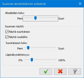 käyttää suunnan akselistoikonin koon määrittämisen lisäksi läpikuultavaa suunnan