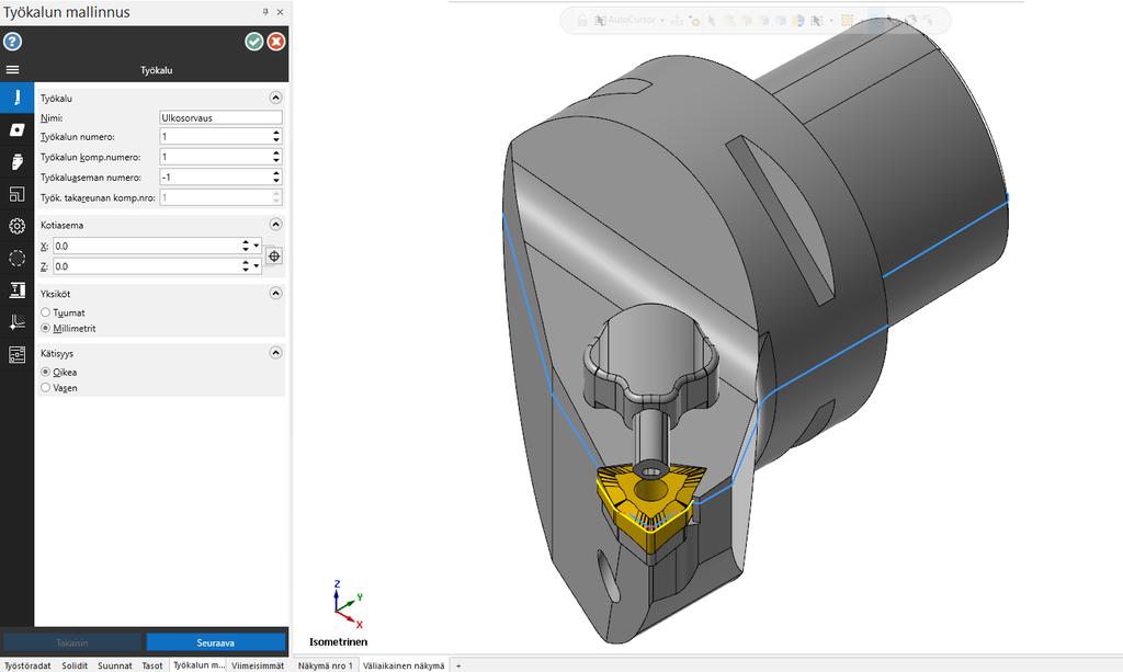 3D-työkalu luodaan Työkalun hallinnan valikkoikkunassa valitsemalla hiiren oikean näppäimen valikosta Luo 3D-työkalu.