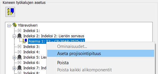 Työkalu-projektion säätö Kun työkalut on ladattu, työkalun projektion pituutta voidaan säädellä vetämällä työkalua