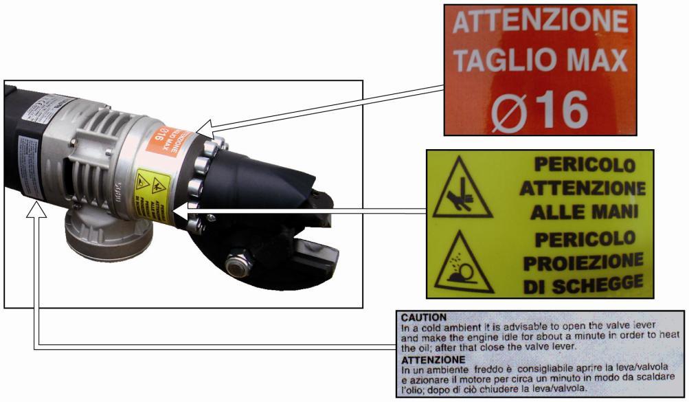 CUT Ø 16 DANGER BEWARE OF HANDS DANGER FLYING SPLINTERS Huomio varoitustarrat.
