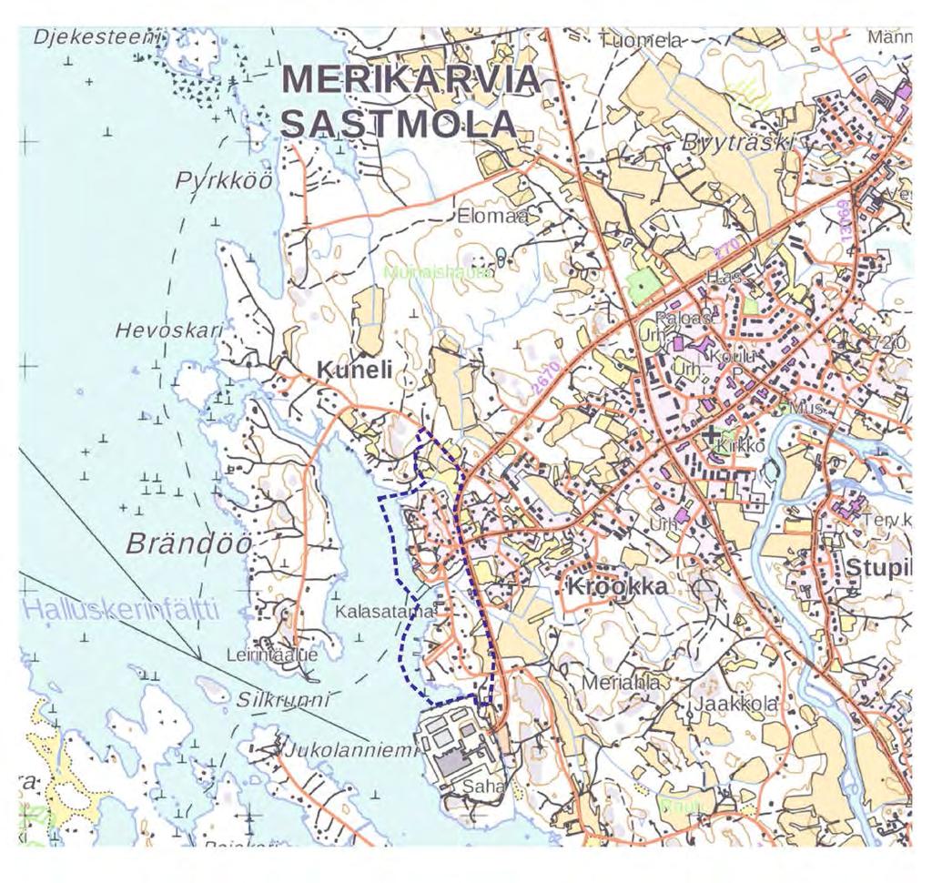 1.2 Kaava-alueen sijainti Asemakaava-alue sijaitsee Merikarvian 1,6km keskustan