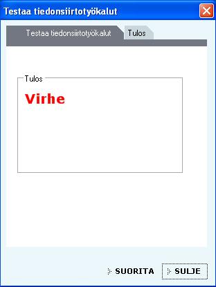 12. Jos tämä ei toimi, seuraava viesti tulee näkyviin. Katso kuvaa alla. Kohde 42 Tiedonsiirtotestin virheilmoitus Tarkista kytkimen asennot ja yritä uudelleen.