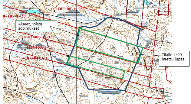 Sääksjärven kiviaineksen otto ja kierrätys 13 Ympäristövaikutusten arviointiohjelma 26.5.2010 Kuva 2.2. Hankealueen rajaus, kiinteistörajat ja sopimustilanne Alueen maanomistajat ovat Yksityishenkilö N.