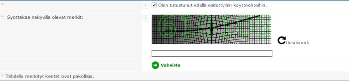 5 Valitkaa salasana, henkilökohtainen kysymys ja vastaus. 5 Valitkaa. Tutustukaa tilinne vahvistamista koskeviin ohjeisiin. Vahvistakaa, että olette tutustunut käyttöehtoihin.