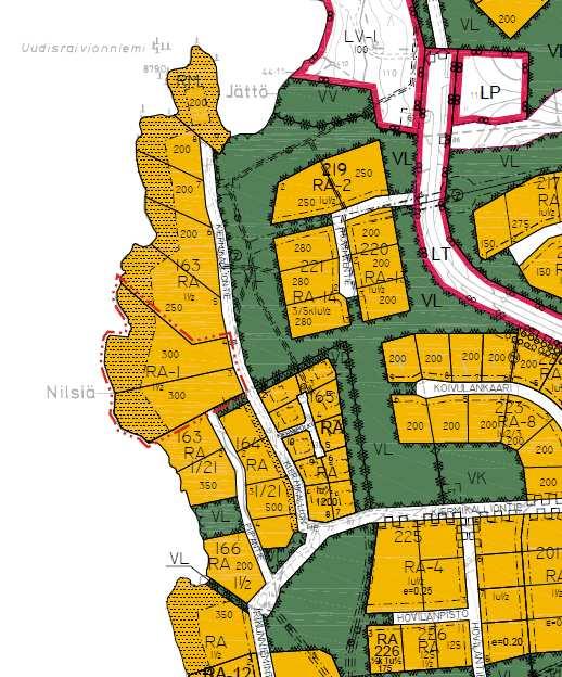 Siinä alue on osoitettu loma-asuntoalueeksi (RA).