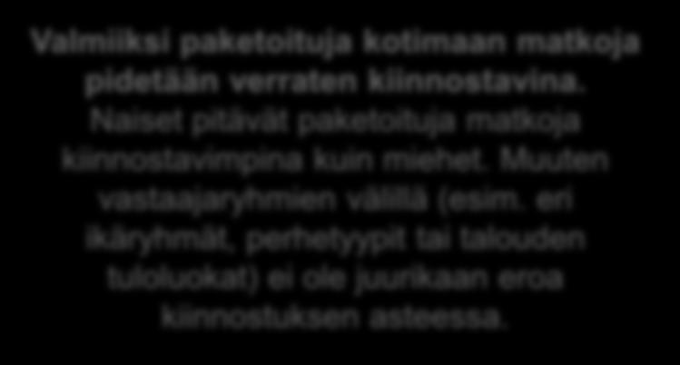 Valmiiksi paketoitujen matkojen kiinnostavuus Kuinka kiinnostavana pidät valmiiksi paketoituja kotimaan matkoja?