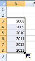 Excel 2013 Taulukon tekeminen 3 Sarjojen syöttäminen Silloin, kun halutaan syöttää taulukkoon tasavälein suurenevia/pieneneviä lukusarjoja esim.