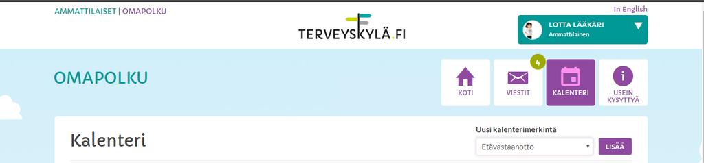 2. tapahtuman luominen Siirry Omapolun navigaatiosta kalenteriin.