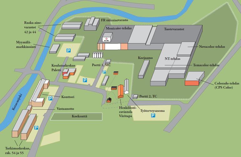 Vantaan toimipaikka 1. PÄÄKONTTORI 2. TUTKIMUS JA TUOTEKEHITYS (1984, 1988) maalituotteiden tuotekehityslaboratoriot laboratoriopalvelu tuoteturvallisuus sävytysteknologia 3.