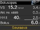 Kukin asetus sisältää lyhyen kuvauksen: valitse Seuraava ja syötä pyydetyt tiedot. BOLUSOPAS Annosteltavan bolusinsuliinin määrän laskeminen voi olla haastavaa.