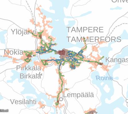 Pari käsitettä Kestävän liikkumisen vyöhykkeet (YKR 2015) kuvaavat mahdollisuuksia lyhyisiin matkoihin ja hyvää joukkoliikennetarjontaa.