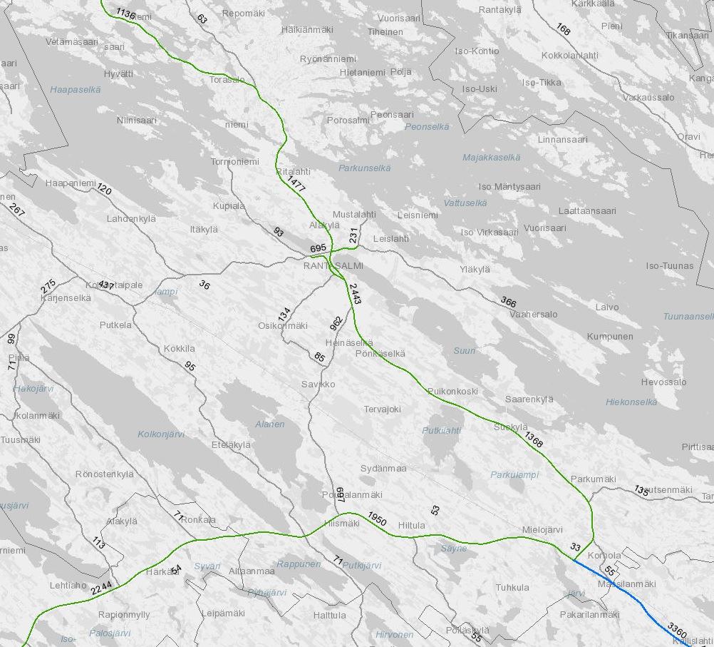 Keskustan osayleiskaava 21 Kuva: Liikennemääräkartta (Pohjois-Savon ELY-keskus 2013) Merkittäviä muutoksia teiden sijaintiin ei ole odotettavissa.