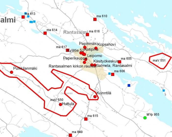Keskustan osayleiskaava 5 Kuva: Etelä-Savon maakuntakaava, kulttuuriperintökarttaote.