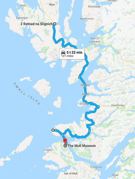 Päivä 7, Skyen saari Mullin saari 2.8.2018, torstai (joillakin esim. aikaisempi päivä) Skyen saarelta kahden lauttayhteyden kautta Mullin saarelle.