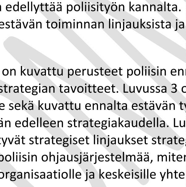 Poliisihallinnon laaja osallistuminen strategian valmisteluun varmistettiin työpajoissa, joita järjestettiin jokaisella poliisilaitoksella Poliisihallituksen antamien ohjeiden mukaisesti.