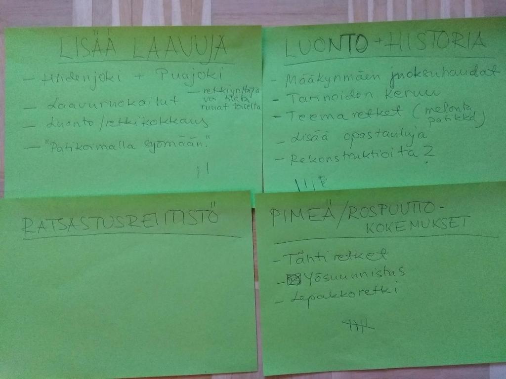 Maaseutu yrittäjyys esille Lentokenttä lähellä (-80 km) Maaseutu Junalla luontoon Erätaidot partio Uinti luonnon vesissä Virtuaaliset luonto kokemukset Näistä syntyneet valmiit tuotekokonaisuudet: