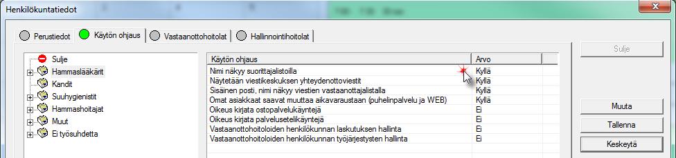 35 / 41 18.3. Käyttäjän lisäoikeudet Henkilökuntakortin Käytön ohjaus-välilehdellä voidaan määritellä käyttöoikeuksiin ja aikavarauksiin liittyviä asetuksia.