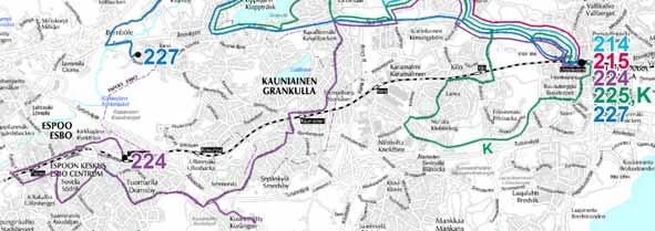 Lähderanta 20 30 20 30 224 Leppävaara Kauniainen Kuurinniitty Espoon keskus Tuomarila 30 30 30 30 225(K) Leppävaara (Kilo) Karakallio Viherlaaksonranta Lippajärvi Högnäs 60 60 - - 227 Leppävaara