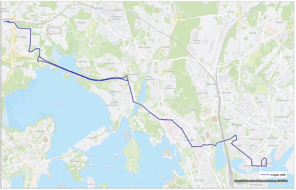 Liite 1-35 Linja 502 Merihaka Meilahti Munkkienimi Leppävaara 502 Linja 502 Ruuhka Päivä/ilta La, päivä Su, päivä Vuoroväli, min 10 20 20 30 502 Linjapituus, km 12,11 Linjan kuvaus Linja 502 tarjoaa