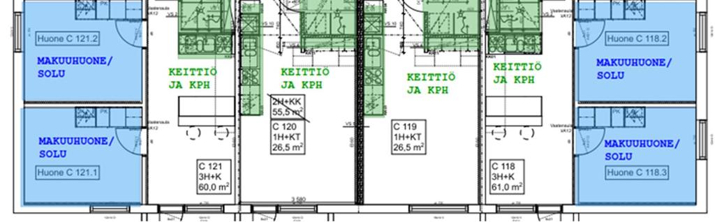 Toisella, tai normitasolla, rakennettavat tilat tai alueet jaetaan toistuviin tahtialueisiin. Kuvassa 2 on esitetty esimerkkinä asuntokorjauksen tahtialuejako.