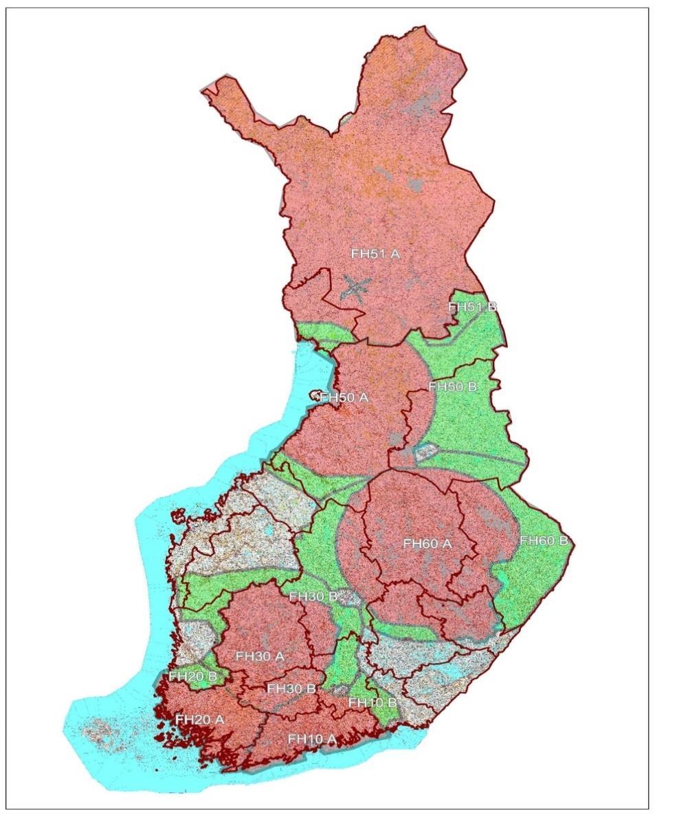 5(23) Kuva 1. Lentotukikohtien toiminta-alueet, katvealueet harmaalla 1.