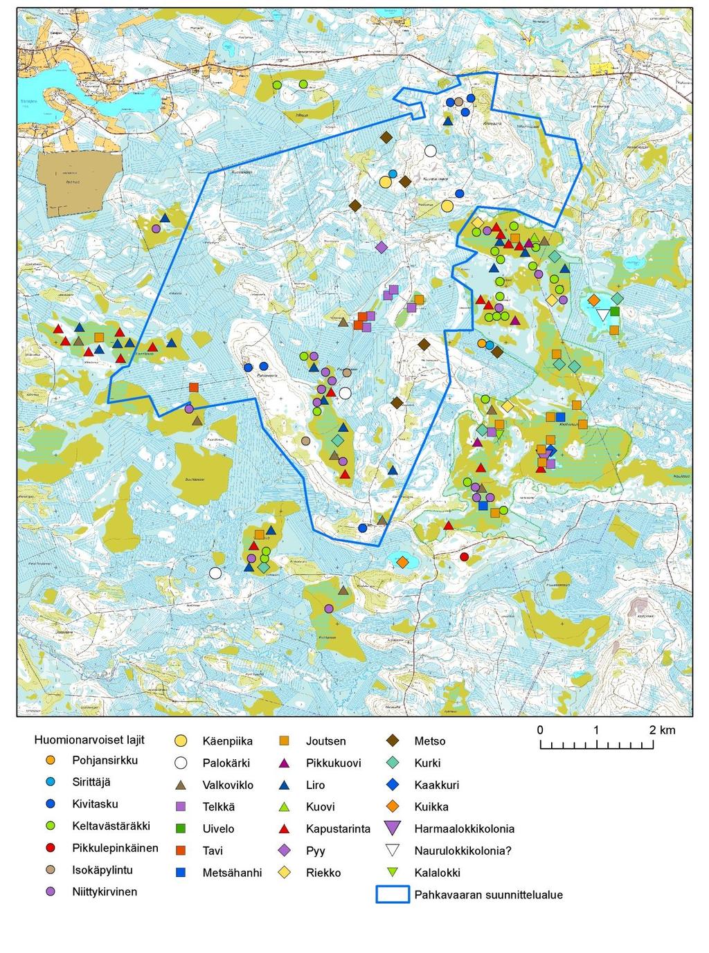 20 LIITE 5 2/2. Huomionarvoisten lajien reviirit suunnittelualueella (ei petolintuja).