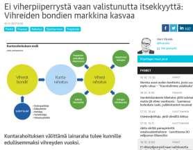 Vihreän rahoituksen hyödyt Kuntarahoituksen asiakkaille Marginaalialennus Ilmastotavoitteiden edistäminen Imagohyöty ja medianäkyvyys