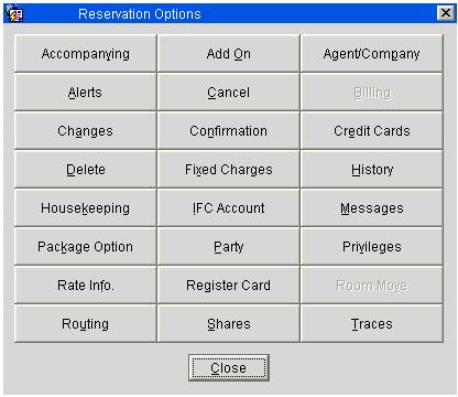 13. Selvitä Options- eli Valinnat-valikosta, mitä tarkoittavat ja milloin käytät seuraavia toimintoja: a) Add On b) Agent/Company c) Alerts d) Cancel e) Privileges f) Room move g) Routing h) Shares