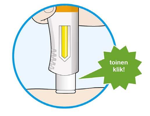 Tarkista, että ikkuna on muuttunut kokonaan keltaiseksi ennen kuin otat kynän pois Jos et kuule toista naksahdusta, sinun