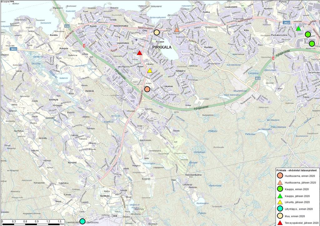 PIRKKALA Laitteet Pistokkeet 07-00 ABC Pirkkala 5 0 Citymarket Partola 4 Lentoasema, taksitolppa Suupantie Veska 4 00-