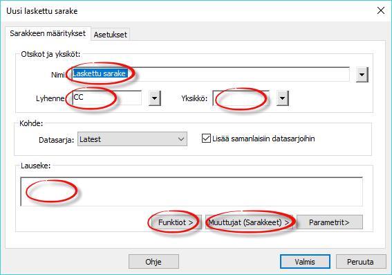 Lauseke -ruutuun kirjoitetaan haluttu laskulauseke, jonka