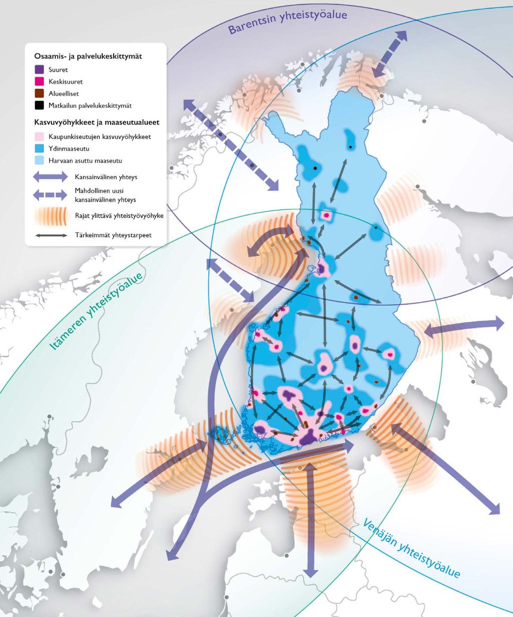 2.3 ALLI ALUERAKENTEEN JA LIIKENNE- JÄRJESTELMÄN KEHITYSKUVA 2050 Aluerakenteen ja liikennejärjestelmän kehityskuva 2050 tehtiin vuosina 2014 2015 ympäristöministeriön johdolla.