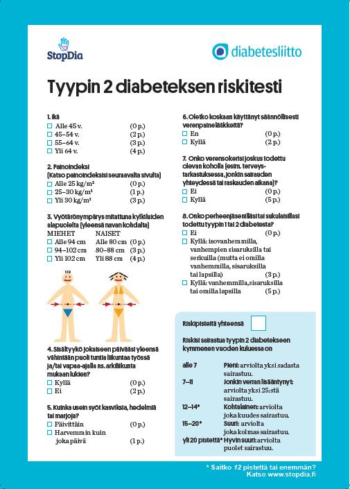 Arviolta 20-30%:lla aikuisväestöstä riski sairastua tyypin 2