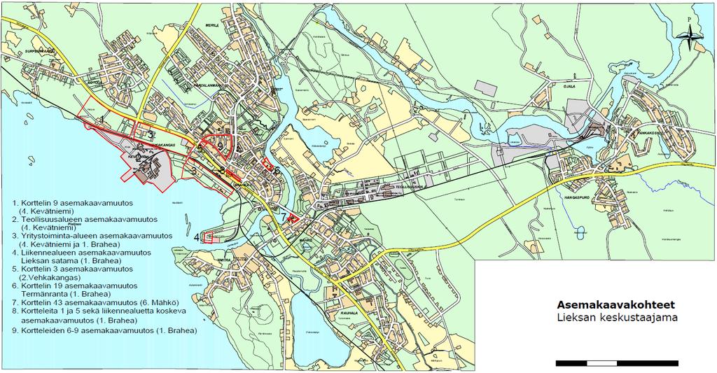 8 5 ASEMAKAAVAT Asemakaavakohteet kartalla likimääräisesti Kaava-alueiden likimääräiset rajaukset. Korttelin 9 asemakaavamuutos (4.